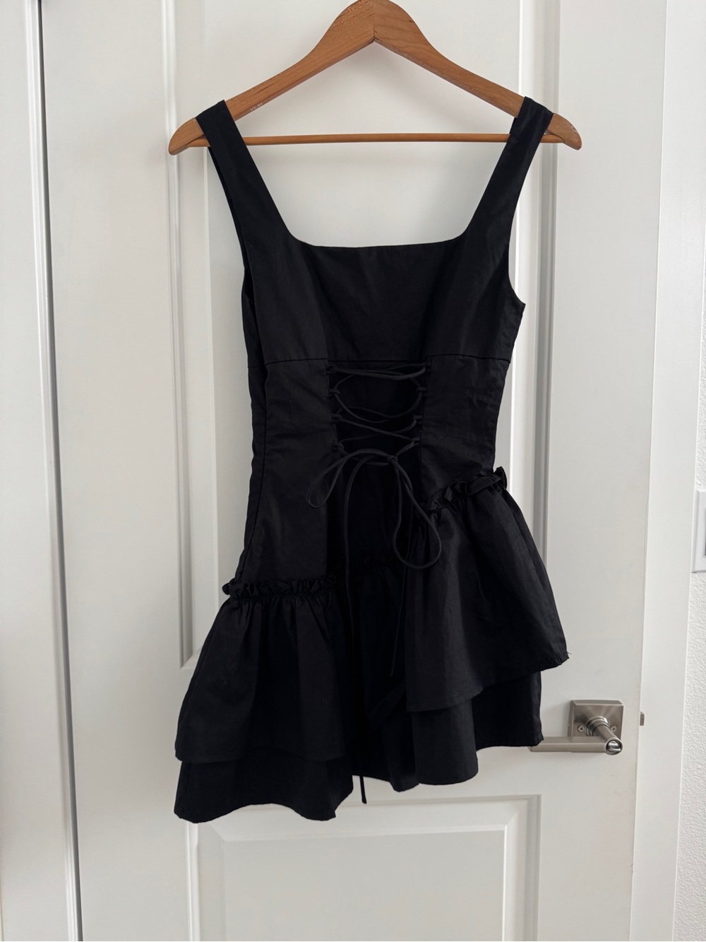 Princess Polly Shantelle asymmetric ruffle hem lace-up detail romper in black 2 - Picture 12 of 12